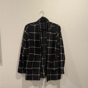 Black and white plaid fleece blazer small